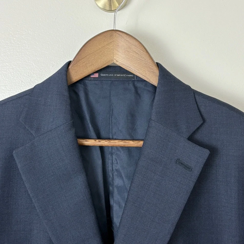 Hart Schaffner Marx Men Navy Blue Wool Blazer Jacket USA Office Classic 50 chest